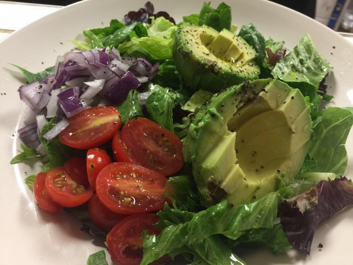 Mixed greens, olive oil, vinegar, lime juice, salt, and fresh cracked pepper